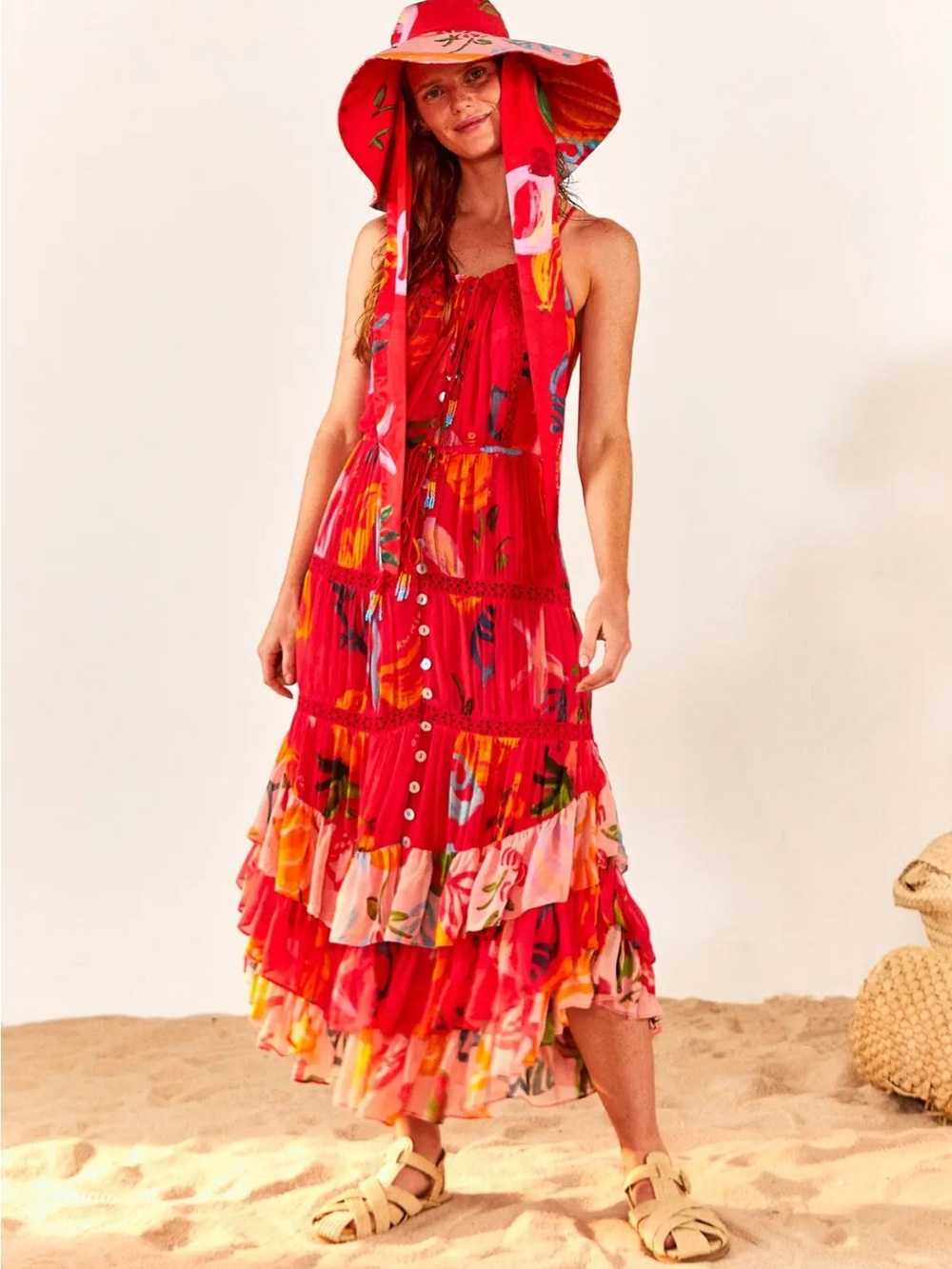 Farm Rio Mixed Fruits Ocean Maxi Dress